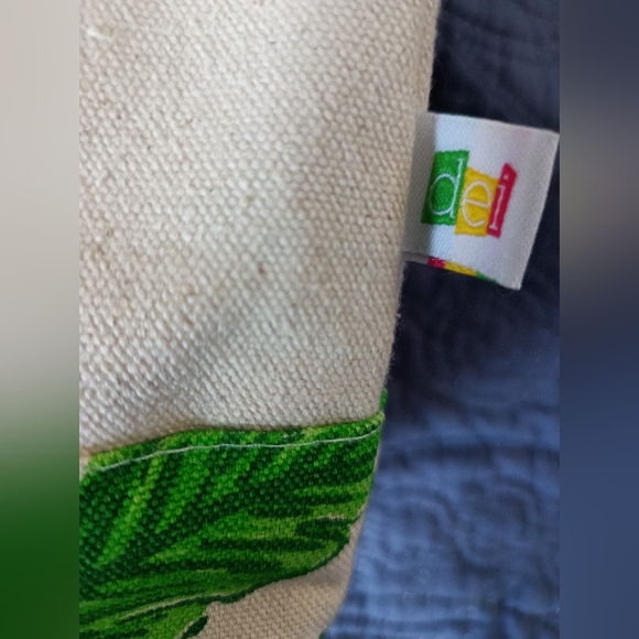 DEI Organic Cotton Canvas Tropical Green Leaf Print /Cream Tote Bag, New - Picture 2 of 8